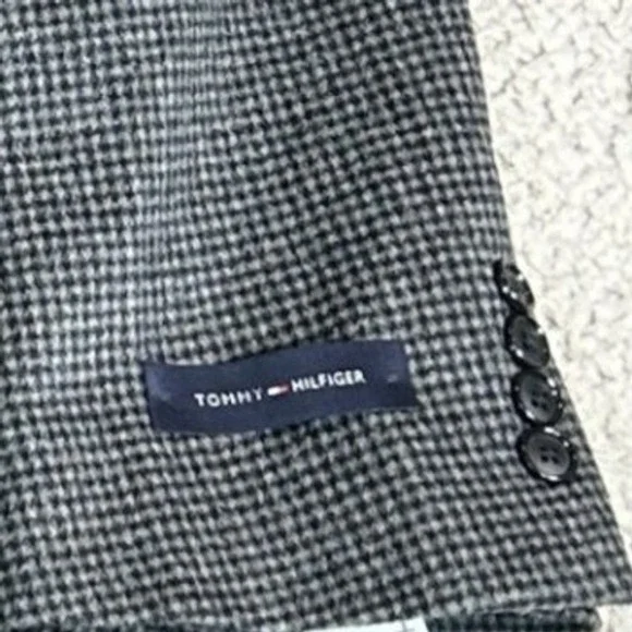 Tommy Hilfiger Mens Gray Houndstooth Overcoat Wool Blend Jacket Coat 40S